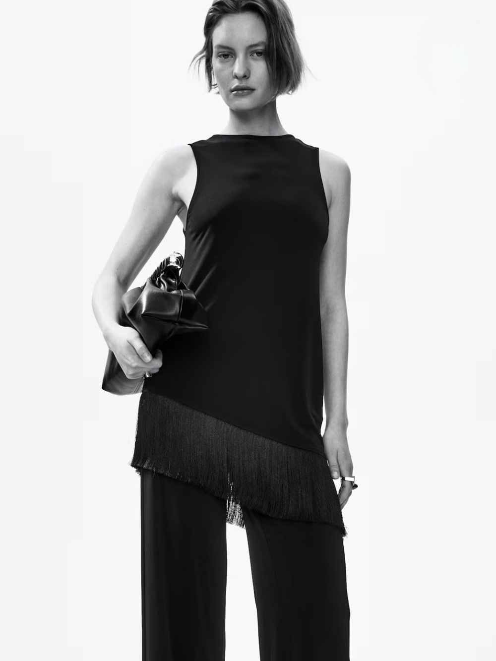 H&M ASYMMETRIC FRINGE-TRIMMED TOP